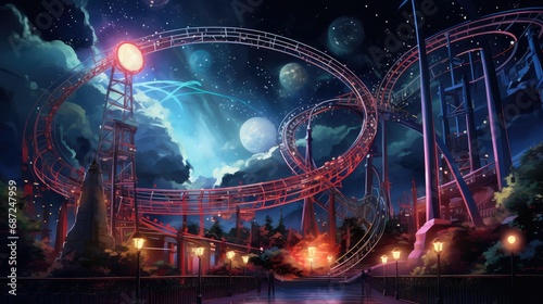 Roller coaster on the background of a fantastic sky