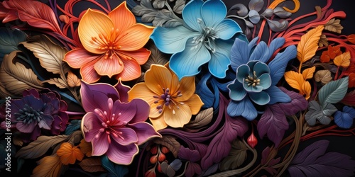 Beautiful wallpaper with colourful tropical flowers