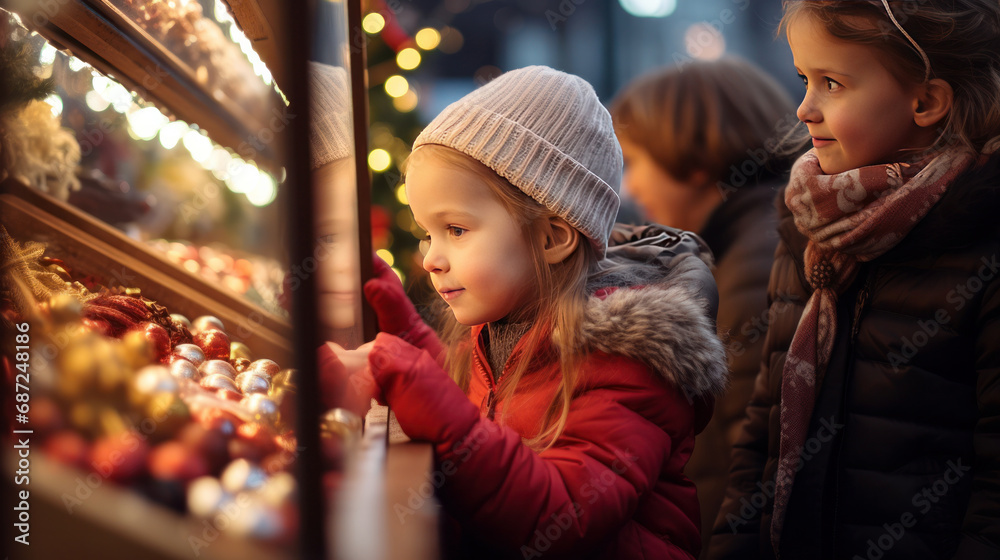 Children looking at sweets at the Christmas market