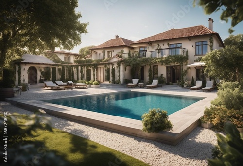 European villa with garden and pool © FrameFinesse