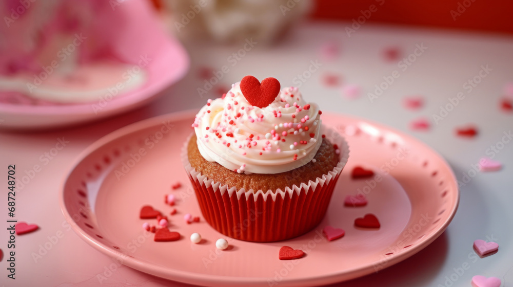 Valentine's Day Cupcake with Heart Icing