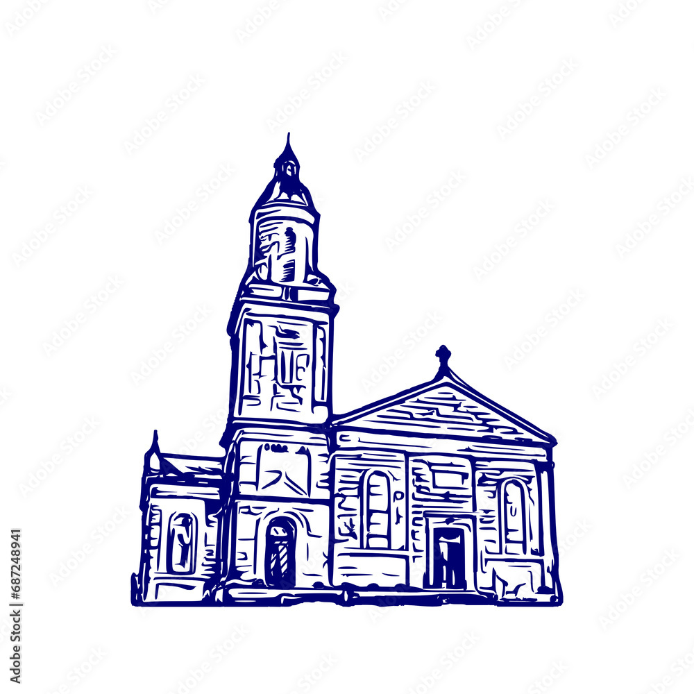 sketch of a church with a transparent background
