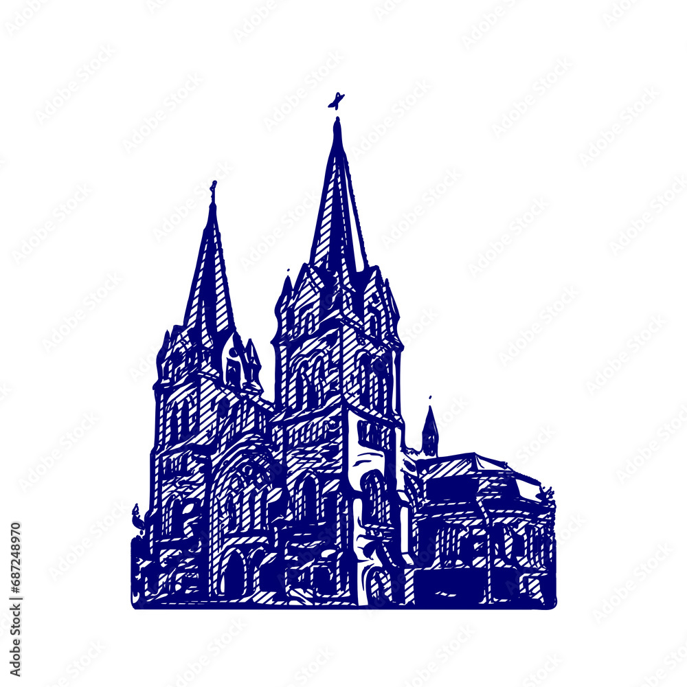 sketch of a church with a transparent background