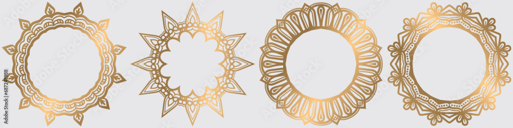 luxury golden circle frame, golden flower mandala art design set. luxury golden circle frame, golden flower mandala art design set.