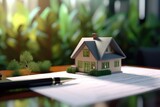 A miniature house delicately perched on top of a piece of paper. Perfect for creative projects and concept illustrations
