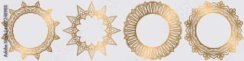 luxury golden circle frame, golden flower mandala art design set.