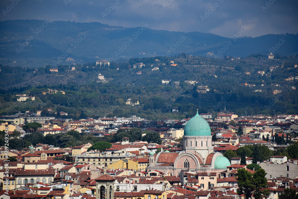 Rooftops of Florence with a view of Synagogue and Jewish Museum of Florence