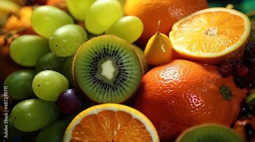 kiwi  tangerines and grapes  creating a spectacular fruit mix