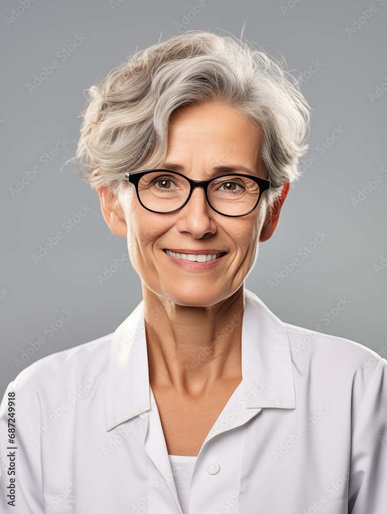 A front-view portrait of a female doctor, scientist, or researcher in a white coat, exuding professionalism and expertise in a controlled environment. A front-view portrait of a female doctor, scientist, or researcher in a white coat, exuding professionalism and expertise in a controlled environment.