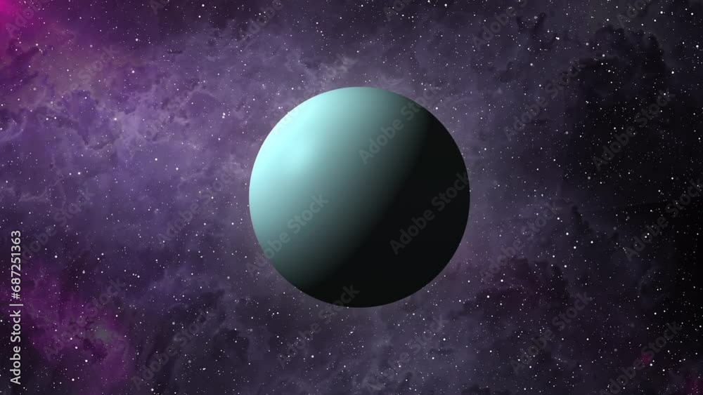 Uranus Planet Rotating And Glowing Stars Are Flying In Outer Space. Uranus Planet Animation With Nebula And Stars Science Fiction Background Uranus Planet Rotating And Glowing Stars Are Flying In Outer Space. Uranus Planet Animation With Nebula And Stars Science Fiction Background