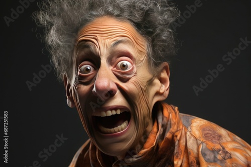ugly woman scared and screaming photo