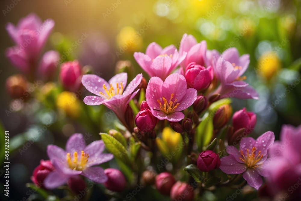 macro shot springtime background with spring flowers. ai generative
