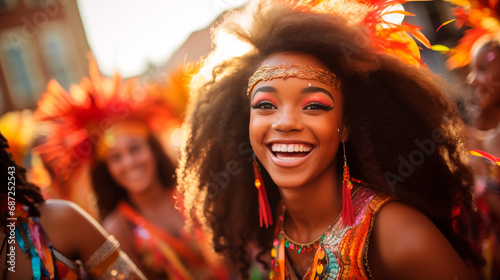 latin teen dancer with curly hair at a brazilian carnival