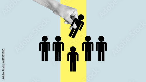 Staff turnover or Job rotation. Employee replacement on a new one. Dismissal of an incompetent employee. Headhunting, human resources. Recruiting staff. Personnel management photo