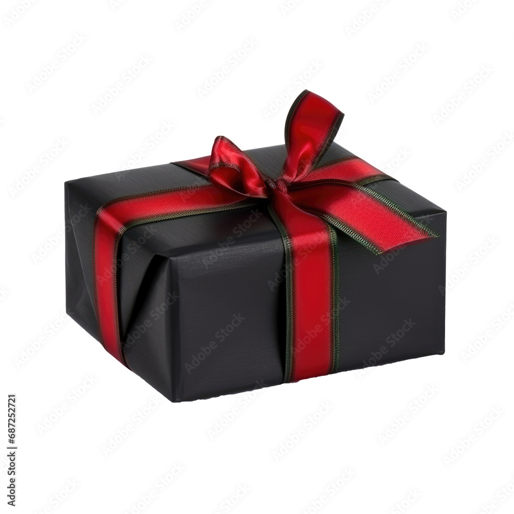 Obraz premium black gift box red bow