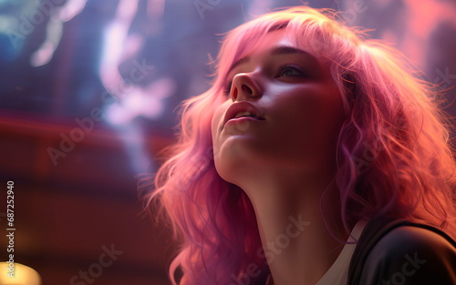 Portrait of a dreamy woman in a nightclub (Generative AI) © Nildro