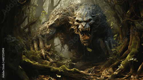 otherworldly creature emerging from a dark forest © Aliverz
