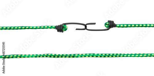 Obraz na płótnie Green Bungee Straps With Steel Hooks for a wide variety of applications