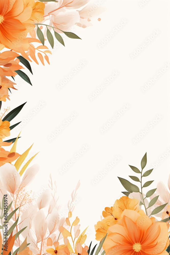 frame with yellow flowers, green nature leaves border wedding invitation card white background with copy space frame with yellow flowers, green nature leaves border wedding invitation card white background with copy space