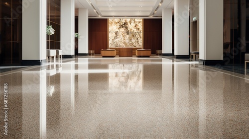 A high-resolution image showcasing the elegance of terrazzo flooring with embedded chips and polished surfaces.