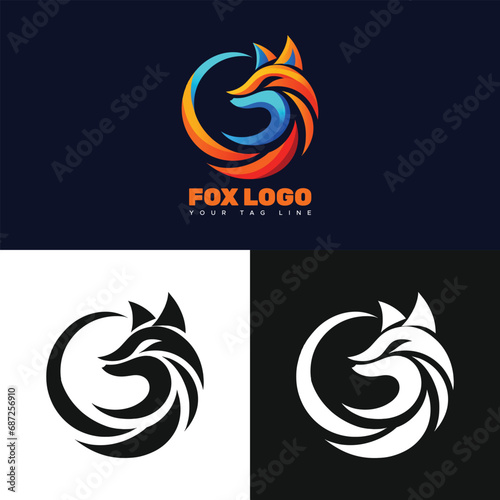 Fox Creative logo. Gradient logo. Fox minimalist logo. Fox Abstract Logo