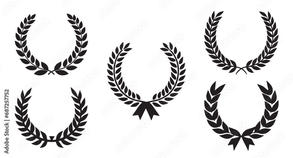 Set of laurel wreaths. Award in the form of laurel leaves in a black ...