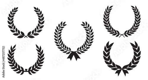Set of laurel wreaths. Award in the form of laurel leaves in a black silhouette  achievement  wreath  heraldry. black shape award-winning laurel wreath on transparent background
