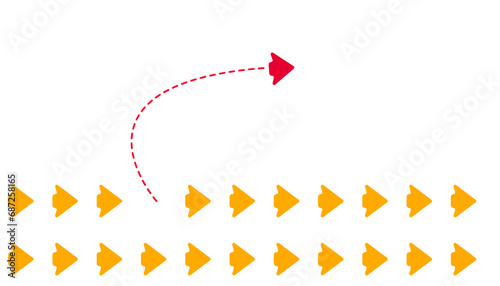 The red arrow leads the other arrows.
The idea of ​​leadership, the idea of ​​thinking differently.