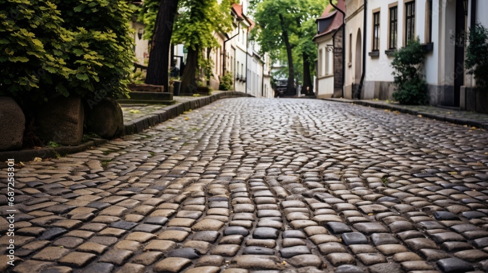 Artfully arranged cobblestones creating an artistic pathway, evoking a sense of nostalgia and charm.