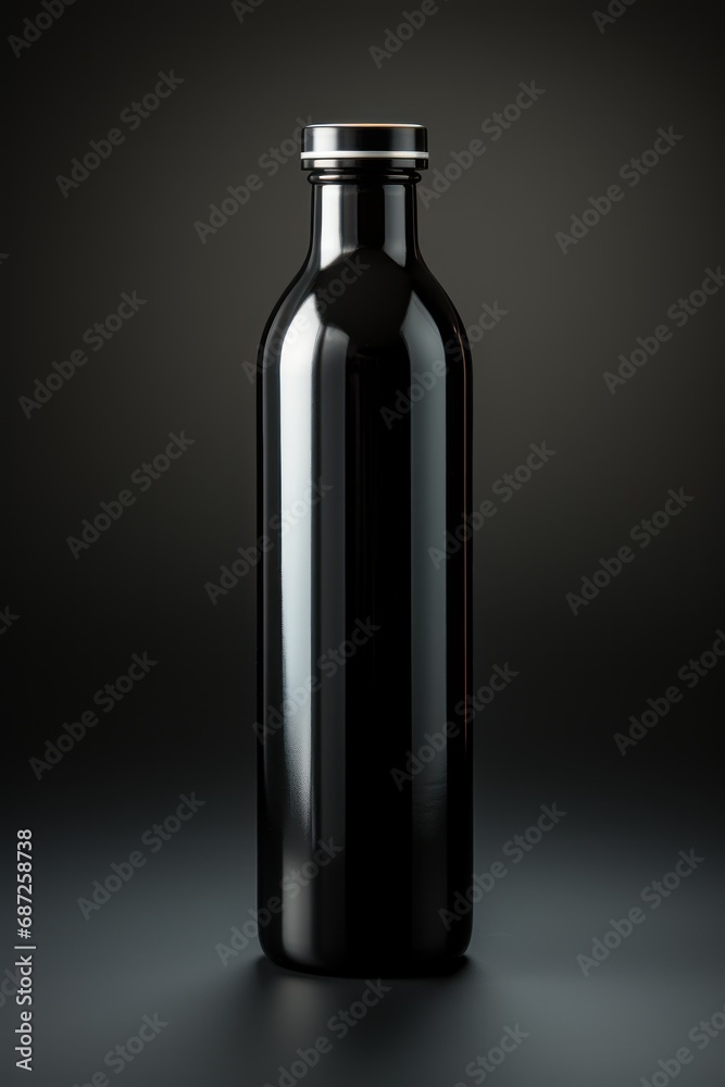 Shiny metal stainless steel bottle mockup simple background, generative ai Shiny metal stainless steel bottle mockup simple background, generative ai