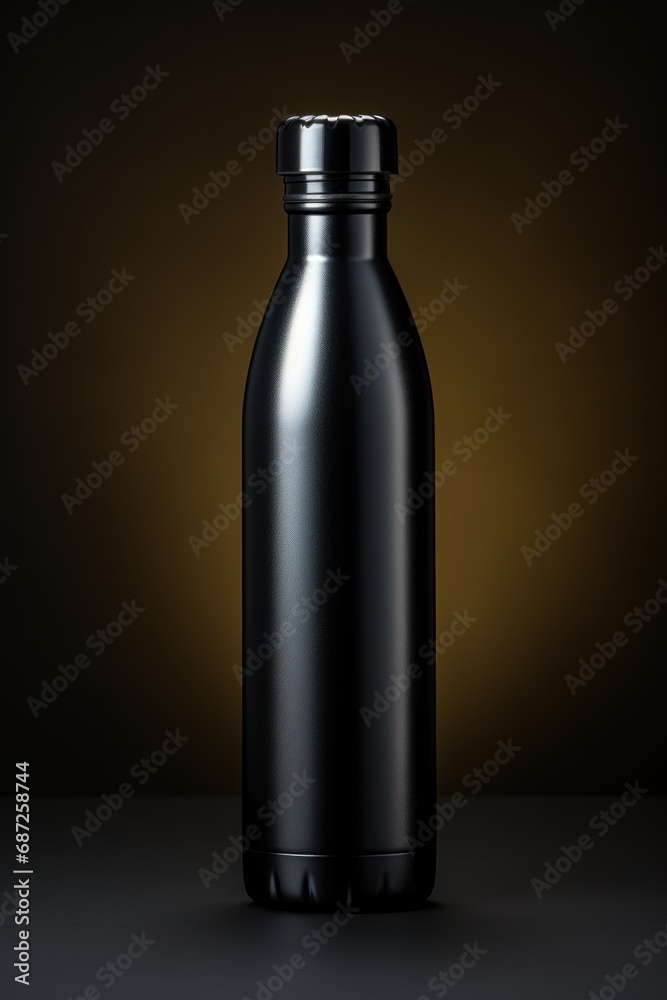 Shiny metal stainless steel bottle mockup simple background, generative ai Shiny metal stainless steel bottle mockup simple background, generative ai
