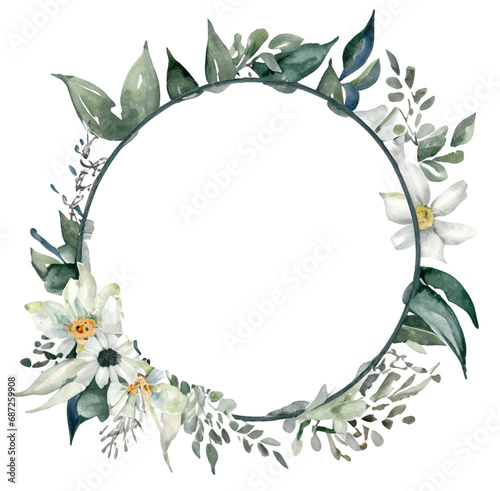 Namalowana okrągła ramka kwiatowa