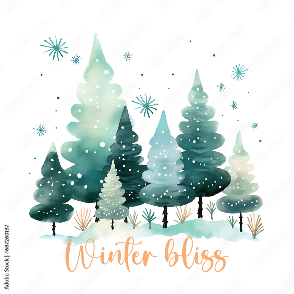 Winter Sublimation Transparent PNG - Cute Winter Trees Clipart Illustration - Winter Heat Transfer Printing T Shirt Design