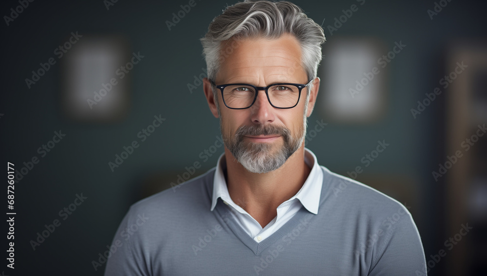 Obraz premium Handsome School Teacher, Educator, and Mentor in Thoughtful Pose, Symbolizing Knowledge, Guidance, and Dedication to Learning. Ideal for Educational and Professional Concept Designs