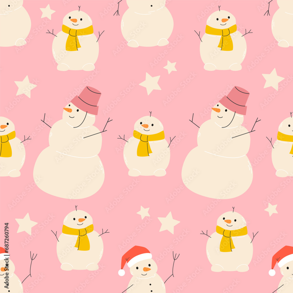 Snowman pattern. Cozy winter. Adorable xmas seamless pattern set for background, wrapping paper, fabric, surface design. Modern Christmas repeatable motif colourful . stock vector illustration. Snowman pattern. Cozy winter. Adorable xmas seamless pattern set for background, wrapping paper, fabric, surface design. Modern Christmas repeatable motif colourful . stock vector illustration.