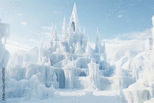 Majestic Ice Castle. A Magnificent Frozen Fortification Emanating Sublime Beauty and Enchantment © Sandris