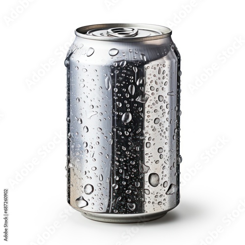 Aluminium can of soda with water drops isolated on a white background, generative ai