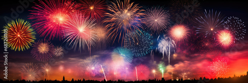 Fireworks celebration background. Colorful firework on night sky.