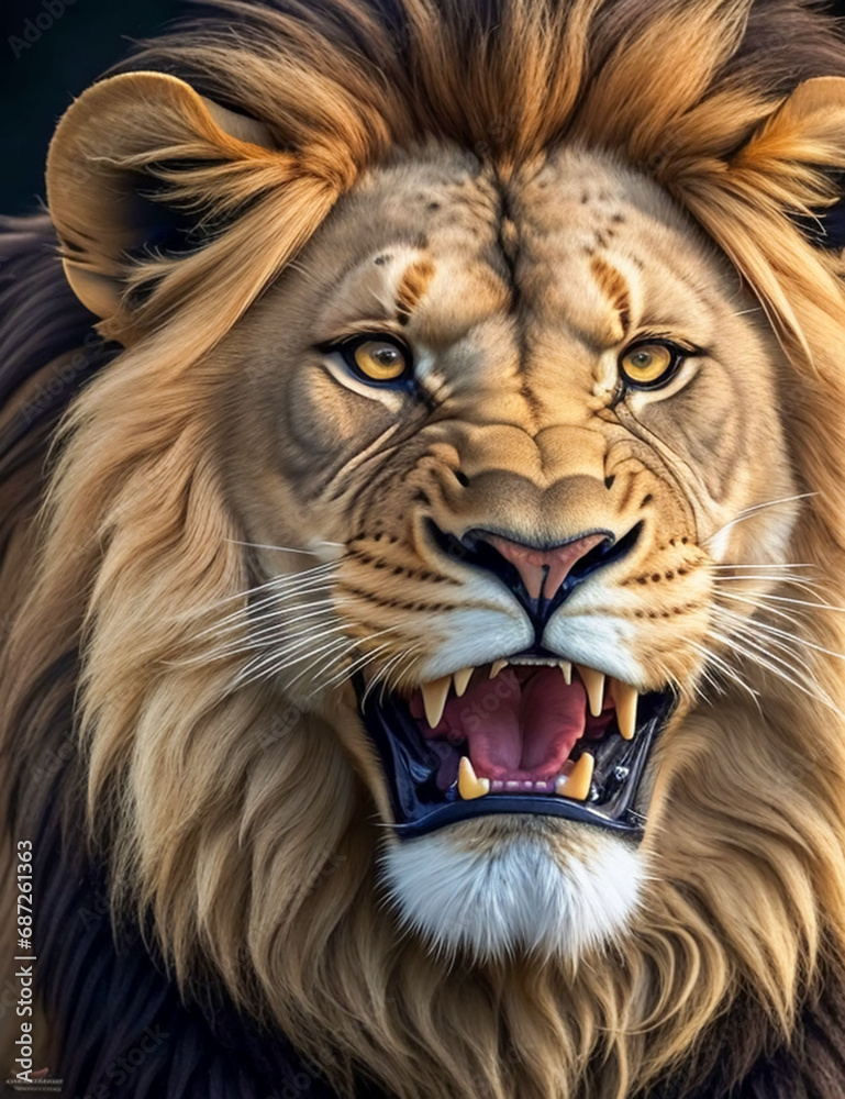 King of the jungle Lion with magnificent look and intimidating and ready to attack