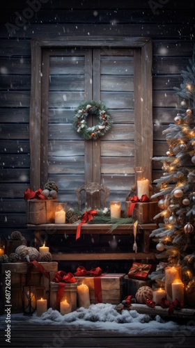 Beautiful photo zone with professional equipment and decorated Christmas tree © Wiktoria