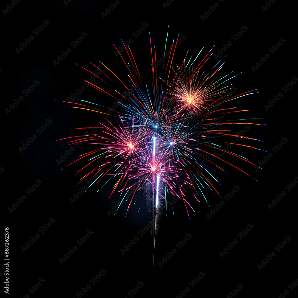 Fireworks on black background, Fireworks light up the sky, festive fireworks explode on black background, ai generated image Fireworks on black background, Fireworks light up the sky, festive fireworks explode on black background, ai generated image