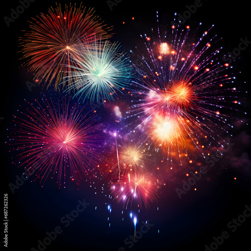 Fireworks on black background  Fireworks light up the sky  festive fireworks explode on black background  ai generated image