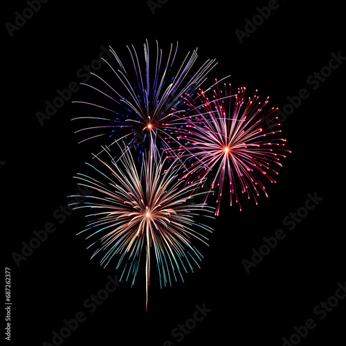 Fireworks on black background  Fireworks light up the sky  festive fireworks explode on black background  ai generated image