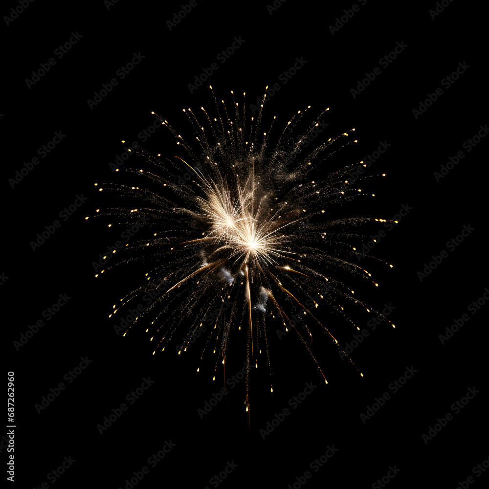Fototapeta premium Fireworks on black background, Fireworks light up the sky, festive fireworks explode on black background, ai generated image