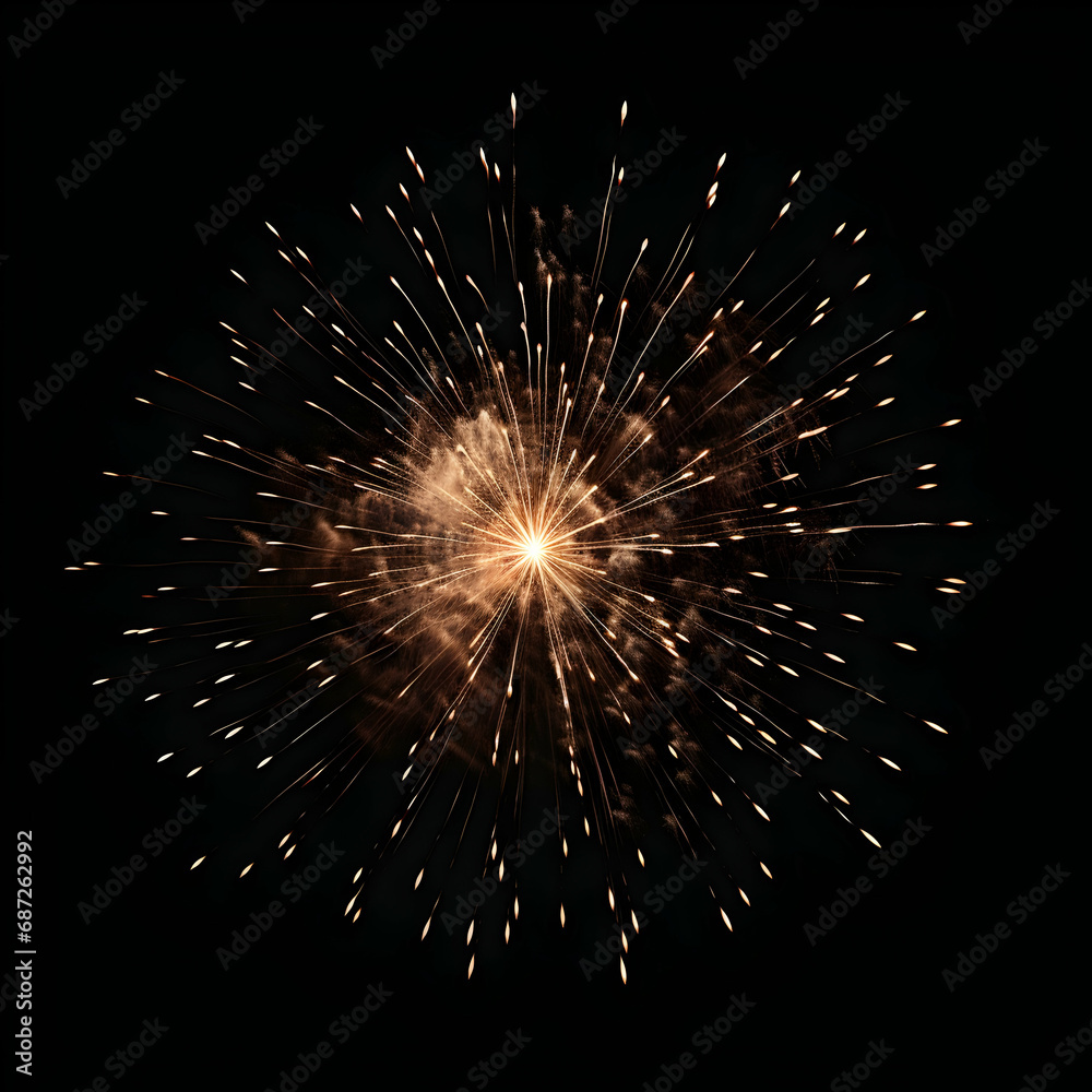 Fireworks on black background, Fireworks light up the sky, festive fireworks explode on black background, ai generated image