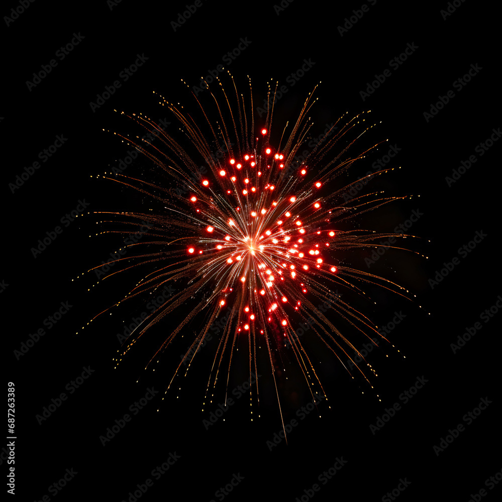 Fototapeta premium Fireworks on black background, Fireworks light up the sky, festive fireworks explode on black background, ai generated image