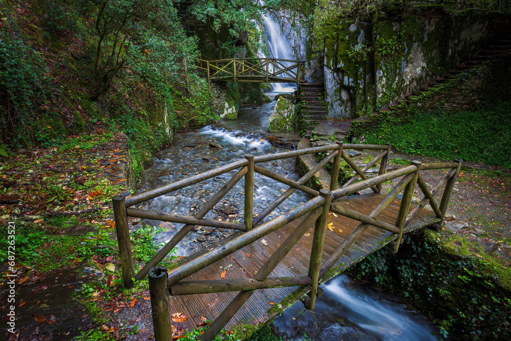 Fraga da Pena Waterfall trail in serra do Açor mountain, Portugal Fraga da Pena Waterfall trail in serra do Açor mountain, Portugal