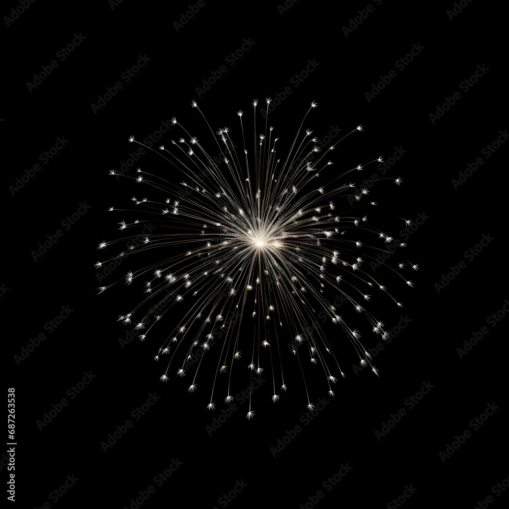 Obraz premium Fireworks on black background, Fireworks light up the sky, festive fireworks explode on black background, ai generated image