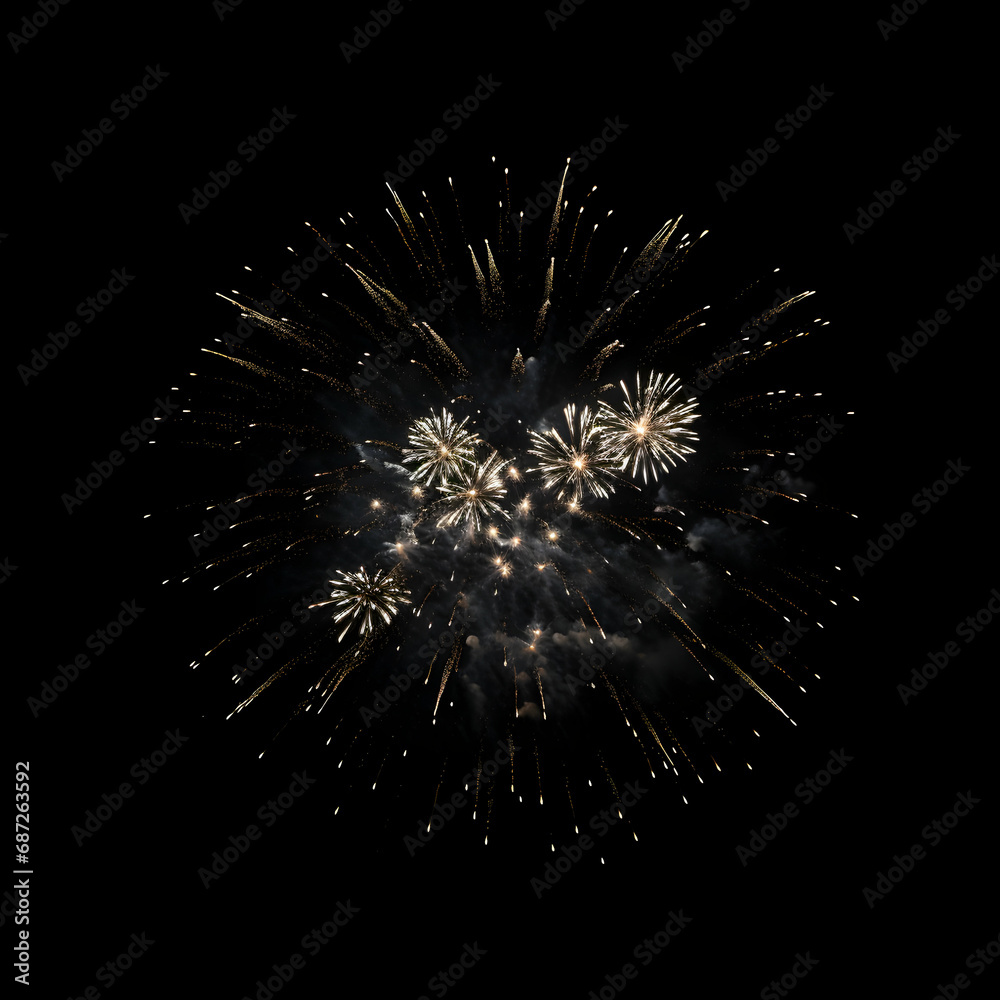 Fototapeta premium Fireworks on black background, Fireworks light up the sky, festive fireworks explode on black background, ai generated image