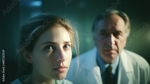A hospital-themed photo with a female doctor in the foreground